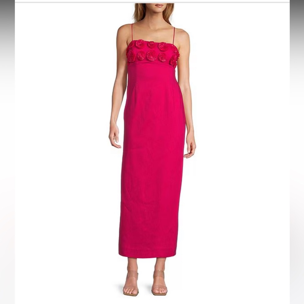 ANTONIO MELANI Hot Pink Floral-Trim Midi Dress